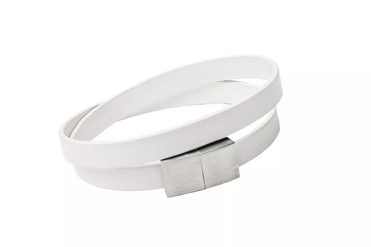Design-Lederarmband weiß, 19.5 cm, Magnet-Verschluss Stahl, Gaura Pearls